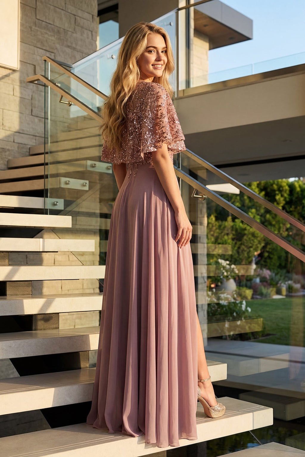 Beaded Two Piece Gown with Draped Ruched Skirt Mother of Bride JTJTM21L