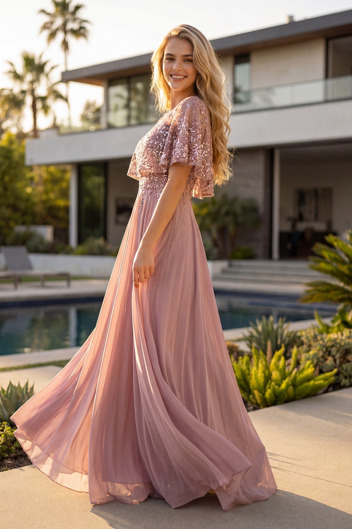 Beaded Two Piece Gown with Draped Ruched Skirt Mother of Bride JTJTM21L