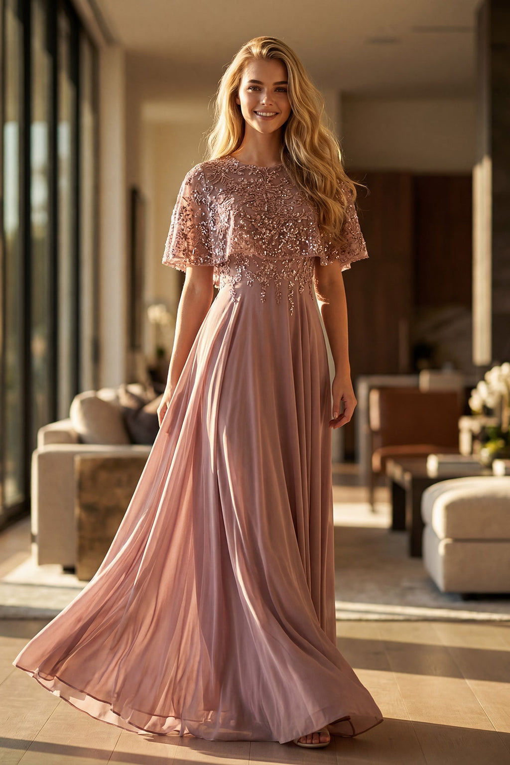 Beaded Two Piece Gown with Draped Ruched Skirt Mother of Bride JTJTM21L