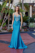 Fit and Flare Crafted with Luxurious Glitter Stretch Satin Gown NXL1769