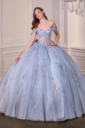 Off The Shoulder Romantic Tulle Quinceanera Gown w/ Corset Bodice & Delicate Beadwork CD15728