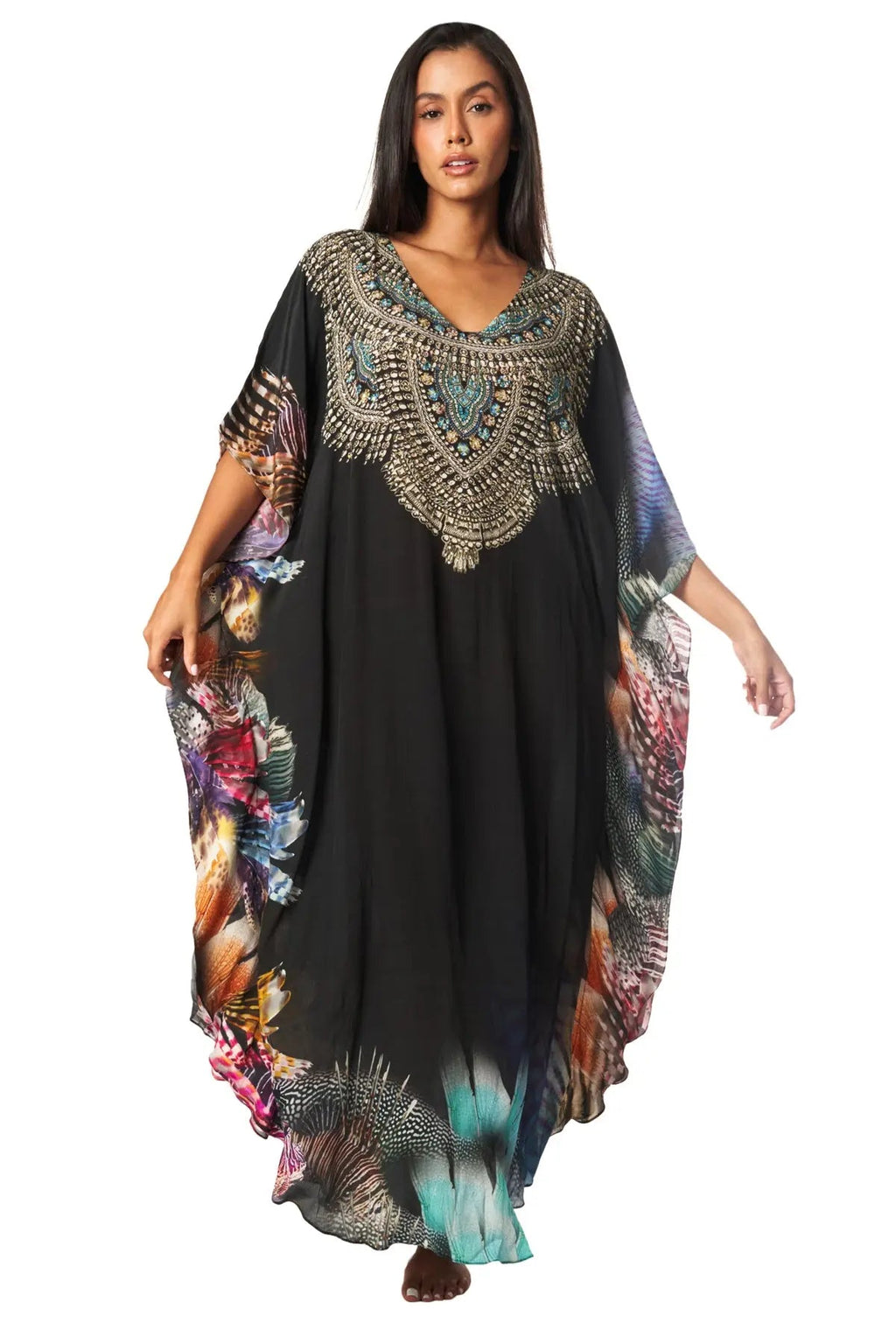 Lightweight Maxi Caftan Dress/Cover Up with Jewels