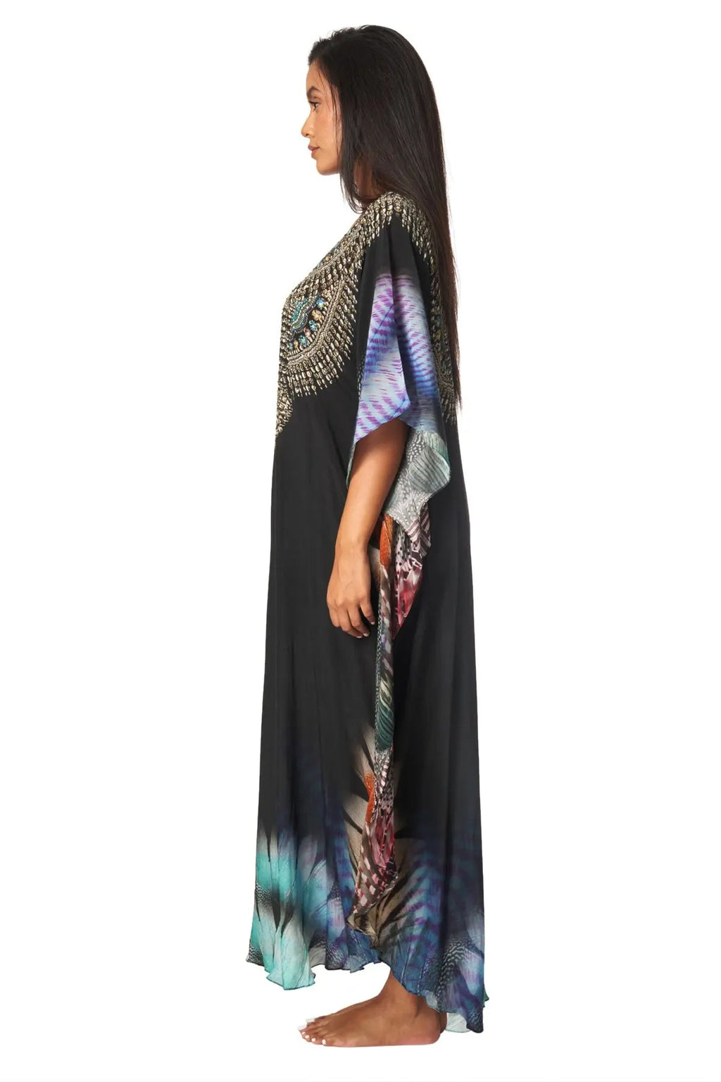 Lightweight Maxi Caftan Dress/Cover Up with Jewels