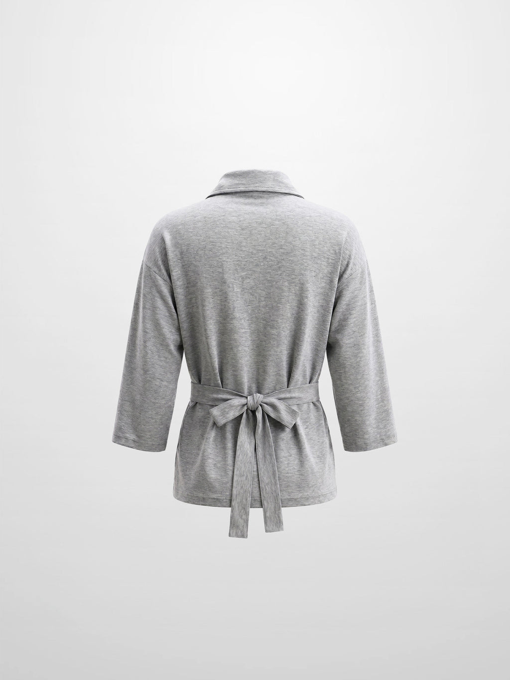 Waist Tie Button Down T-Shirt-Heather Grey