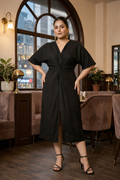 Regular Black Front Knot Satin Dress