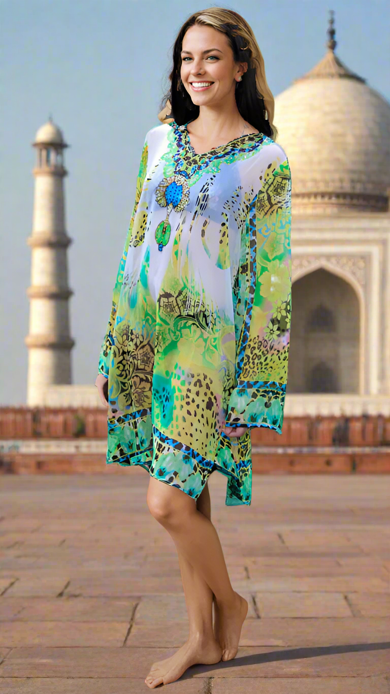 Jungle Print Tunic in flowy sheer fabric perfect for Tropical or Island Vacation | Tunics Wholeslae