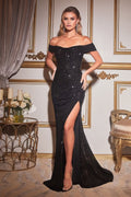 Radiant Sophisticated Off-Shoulder Ruched Sequin Side Slit Gown for Evening - CDCH144