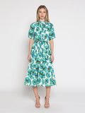 Gathered neck floral print belt dress
