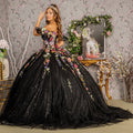 3 d flower applique mesh quinceanera gown w detachable short sleeves GLGL3177
