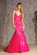 Glitter sequin sheer bodice mesh trumpet long dress GLGL3220