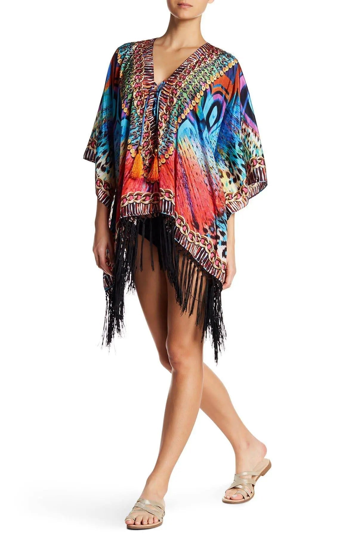 La Moda Bright Peacock Fringe Kaftan 17017 FK