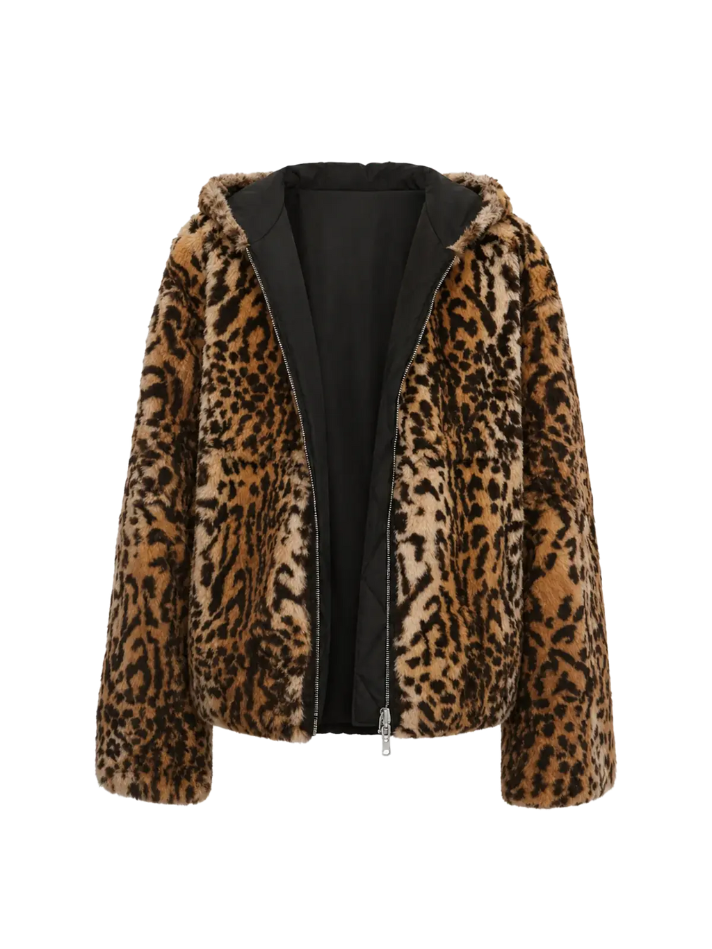 "Leopard Fantasy" Leopard Spot Print Reversible Drop Shoulder Hooded Custom Rabbit Fur Coat