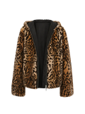 "Leopard Fantasy" Leopard Spot Print Reversible Drop Shoulder Hooded Custom Rabbit Fur Coat