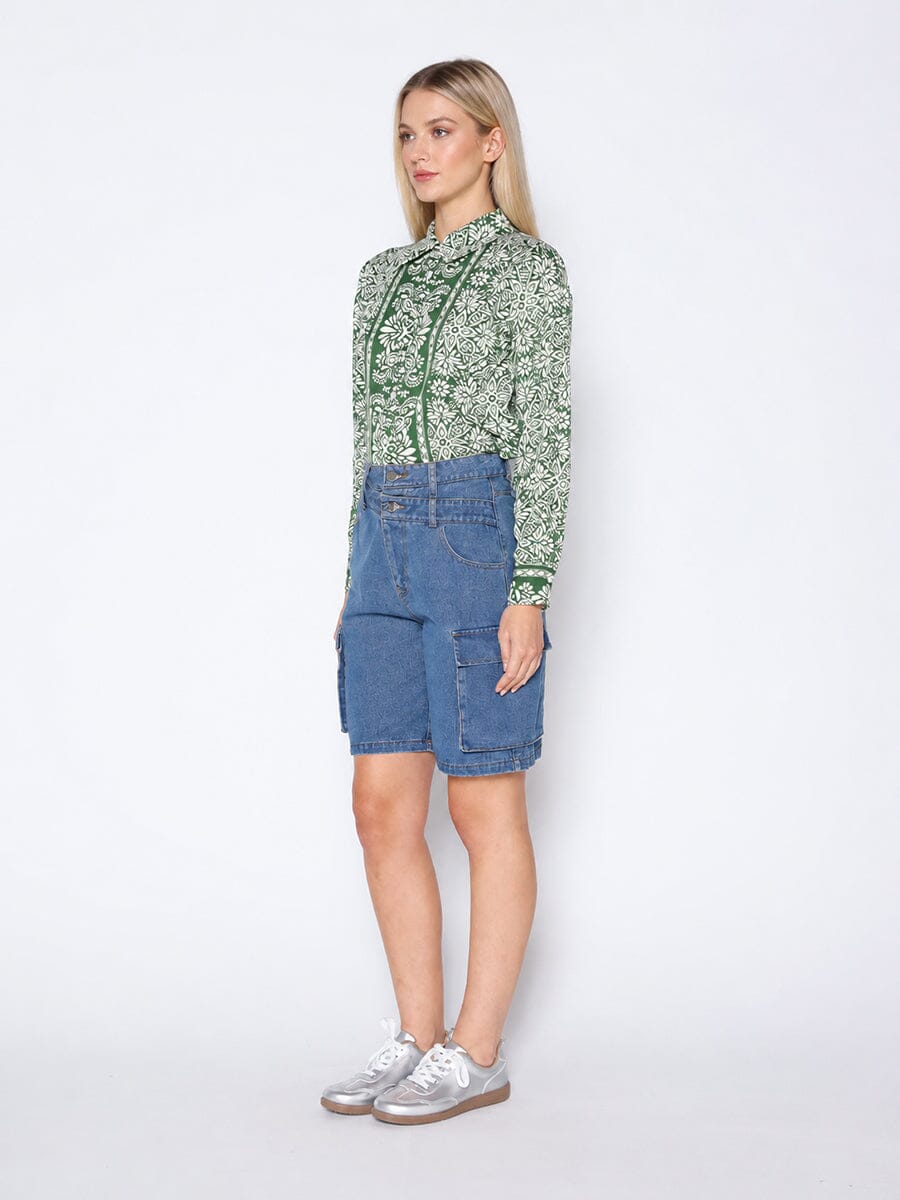 Printed Long Sleeved Button-Down Top