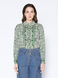 Printed Long Sleeved Button-Down Top