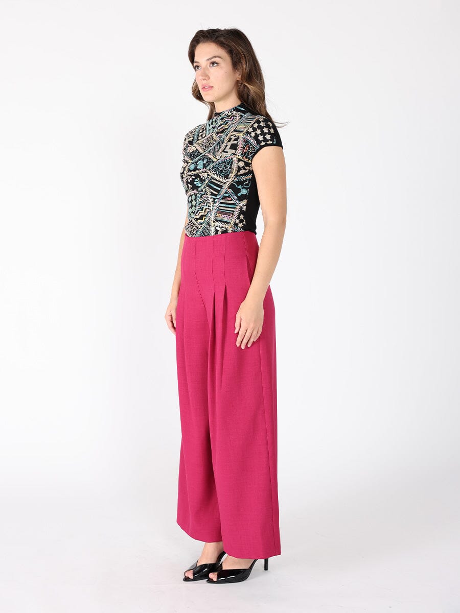 Sequin Stitched Front Cap Sleeve Mock Neck Top